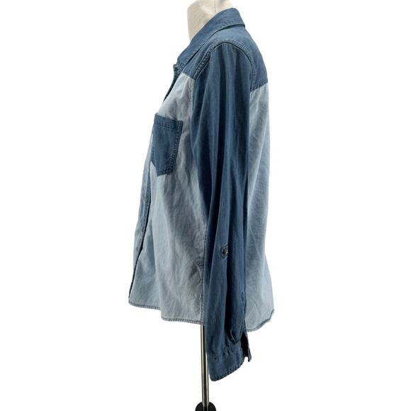 Express Women's Denim Two Tone Long Sleeve Button-Up Shirt Size Medium - Picture 2 of 5